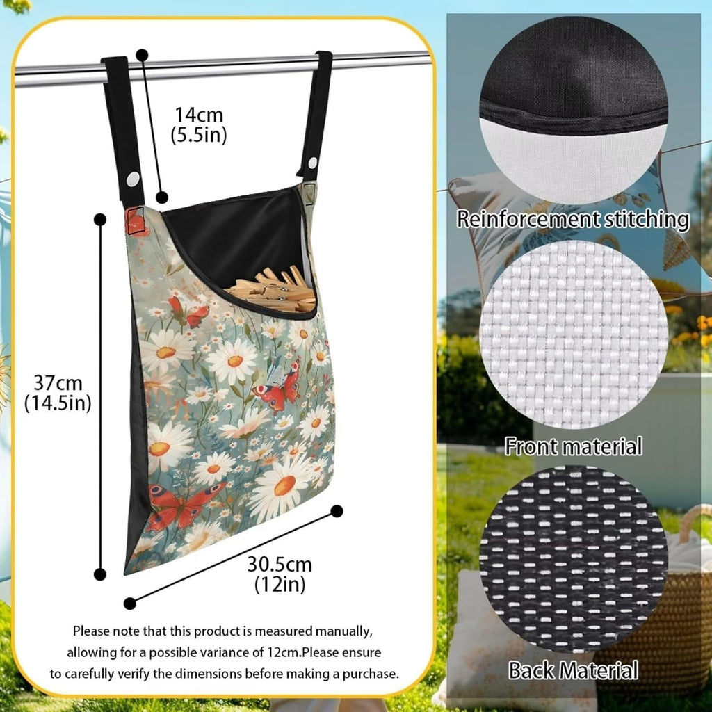 Daisy Clothespin Bag Butterfly Laundry Hanging Storage Organizer Clothes Pin Hanging Bags with Rope