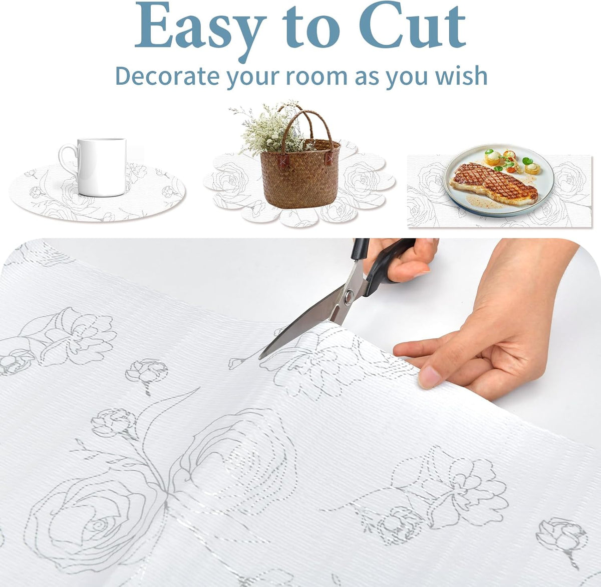 Shelf Liners for Kitchen Cabinets 17in x 30FT Non Adhesive Drawer Liner Sliver Floral Thickened