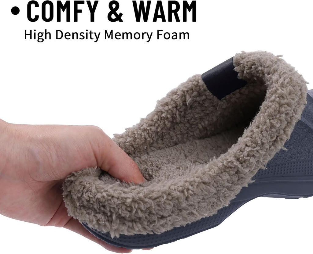Beslip Classic Fur Lined Clogs Waterproof Winter Fuzzy Slippers for Women Men Indoor and Outdoor