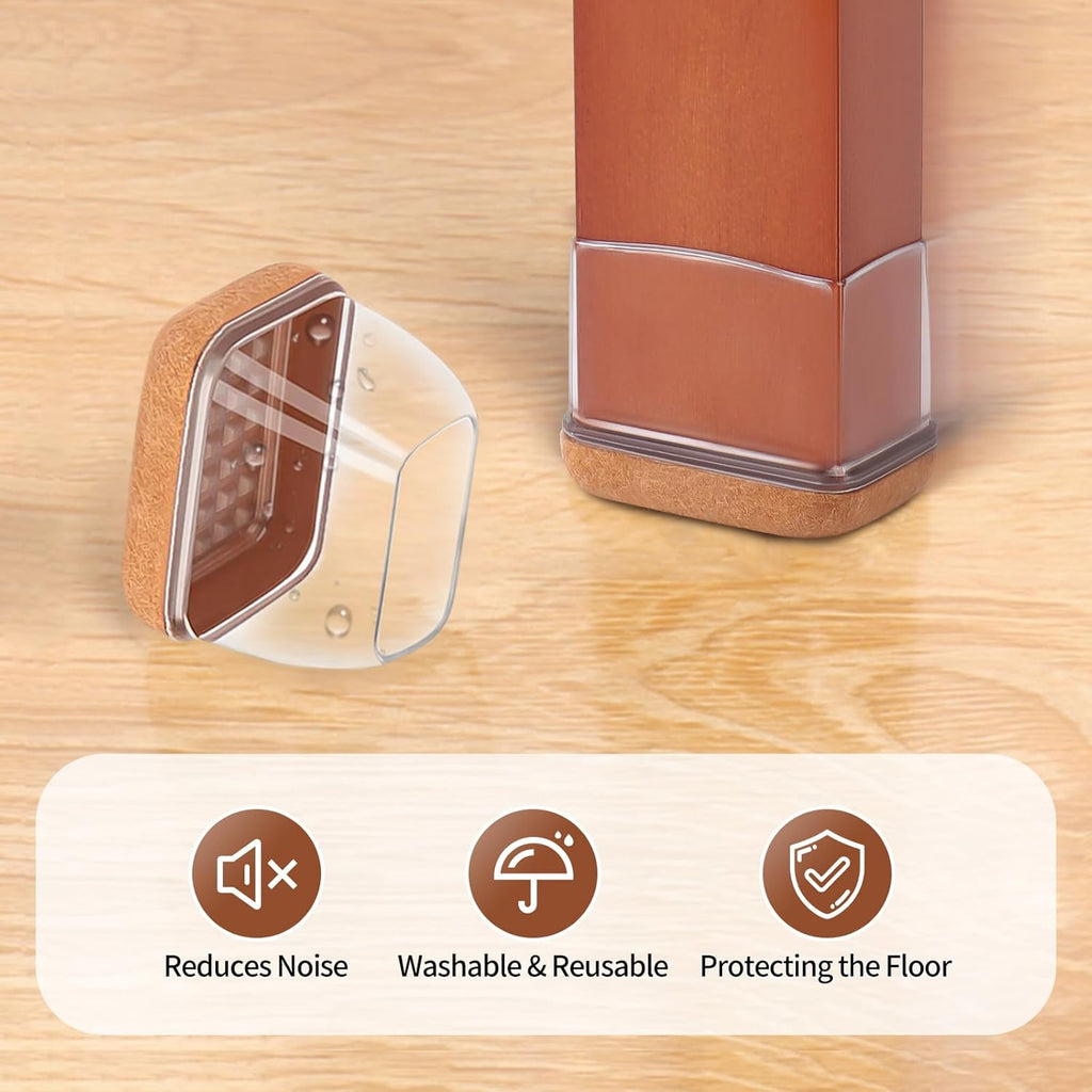 Ezprotekt 16 Pcs Rectangle Clear Felt Chair Leg Floor Protectors for Hardwood Floors, Rectangle
