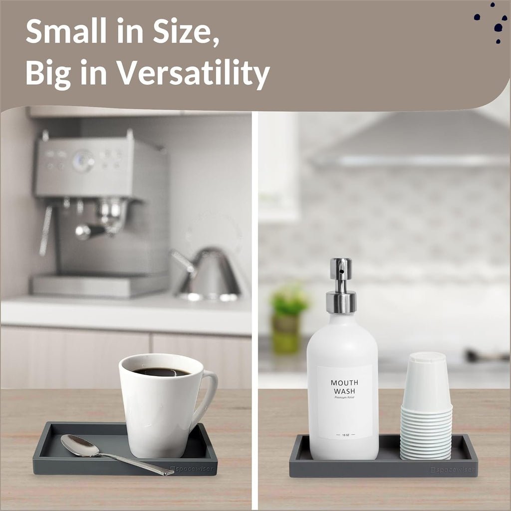 Countertop and Vanity Tray - Small 7.7" Silicone Tray for Soap Dispenser Bottles, Bathroom Trays