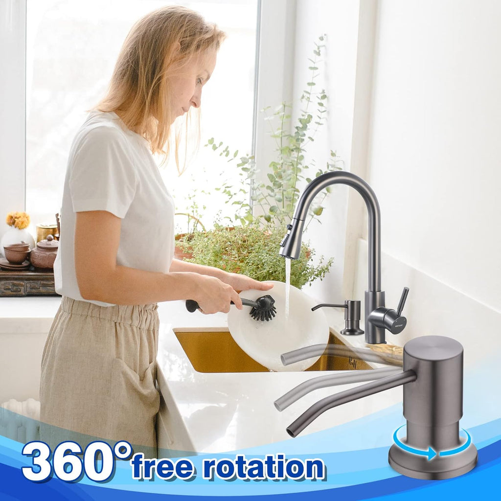 WEWE in Counter Soap Dispenser for Sink, Kitchen Faucet Soap Dispenser Kitchen Sink Matte Gray