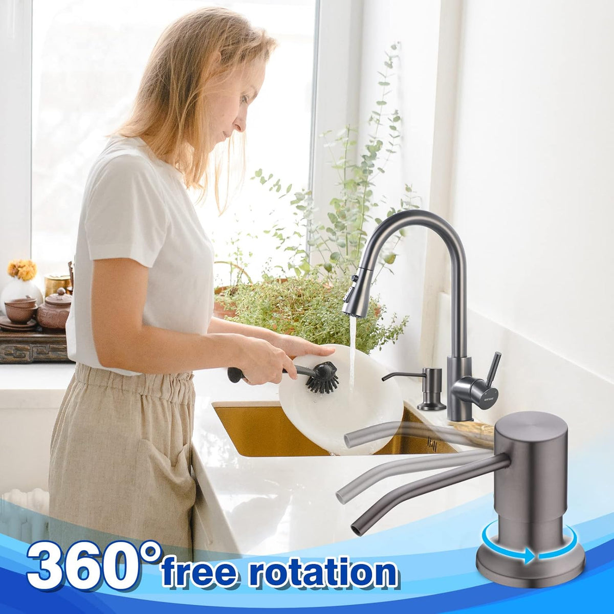 WEWE in Counter Soap Dispenser for Sink, Kitchen Faucet Soap Dispenser Kitchen Sink Matte Gray