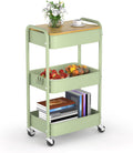 3 Tier Metal Utility Cart, Rolling Storage Cart with Wooden Tabletop, Metal Organizer Cart with