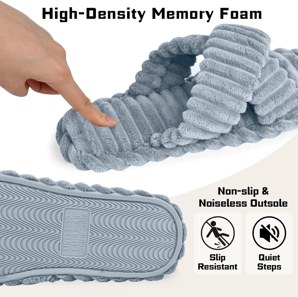 ZOORON Women's Cozy Slippers Crossbands & Durable Foam - Soft Plush Lined Non-Slip Indoor Outdoor