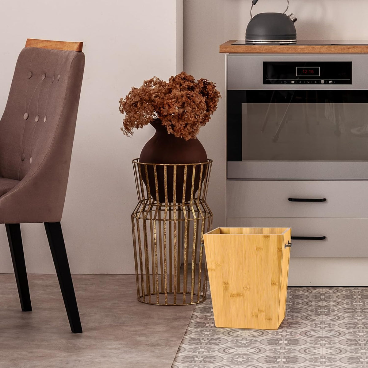 SEHERTIWY Wood Trash Can, Farmhouse Wastebasket Bin for Bathroom, Office, Bedroom, Living Room