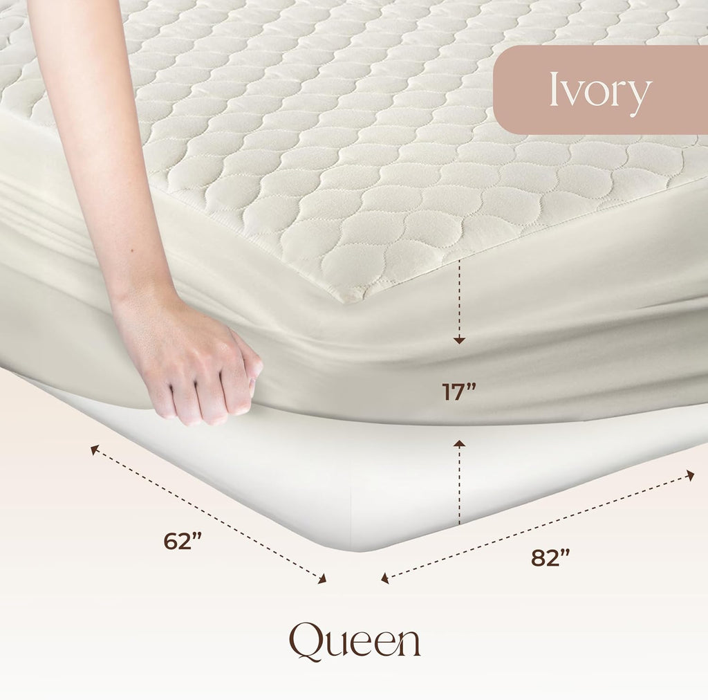 100% Cotton Organic Mattress Pad - Breathable & Cooling Mattress Protector Queen Size - Premium
