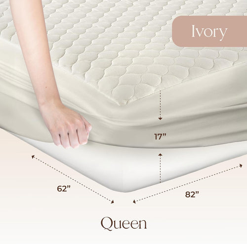 100% Cotton Organic Mattress Pad - Breathable & Cooling Mattress Protector Queen Size - Premium