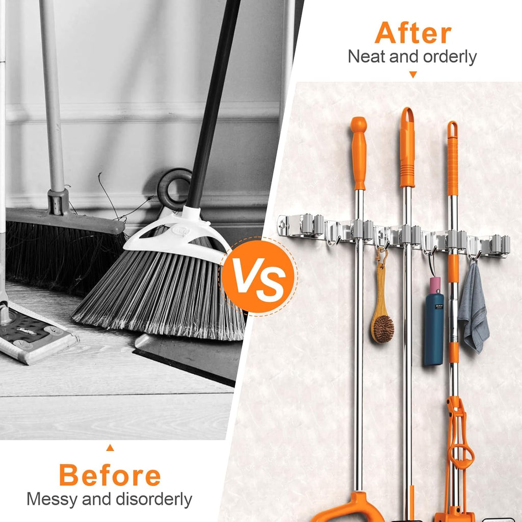 2 Pack Mop and Broom Holder Wall Mount, Non-slip Broom Hanger Wall Mount, Heavy Duty Mop Broom
