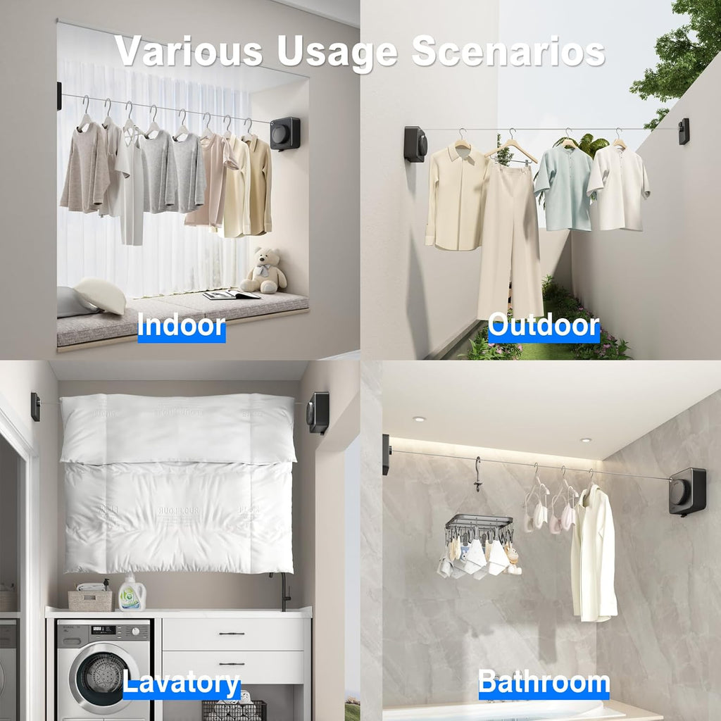 Retractable Clothesline Indoor, Non-Sagging Outdoor Clothes Line Retracting Heavy Duty Clothes