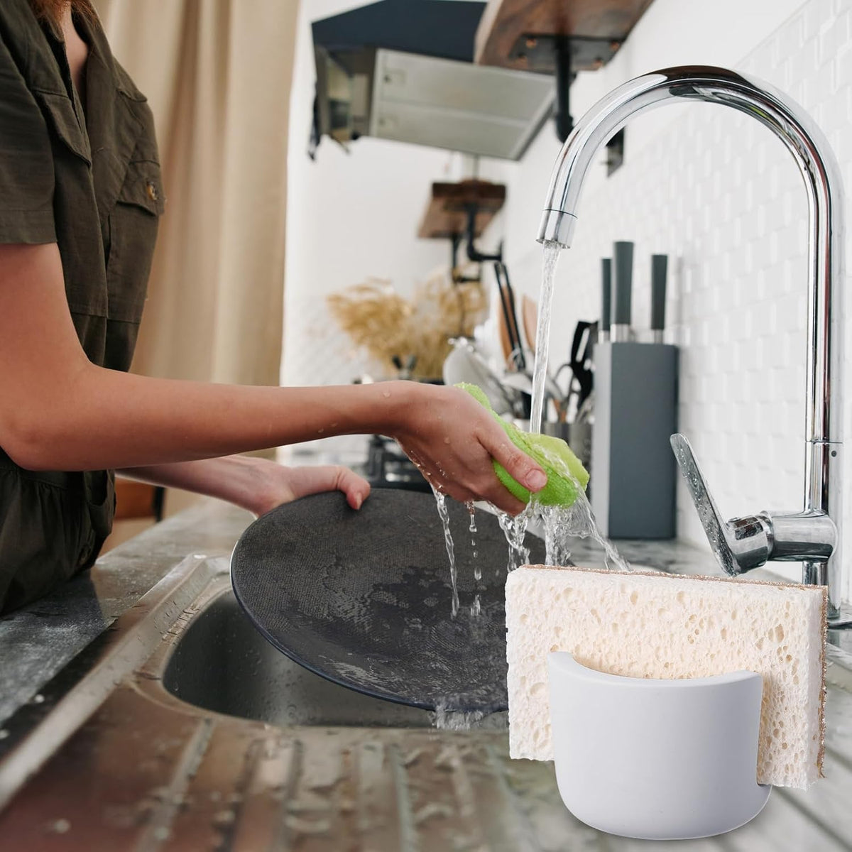 Geelin 2 Pack Diatomite Stone Sponge Holder for Kitchen Sink Absorbent Sponge Drying Rack Dish