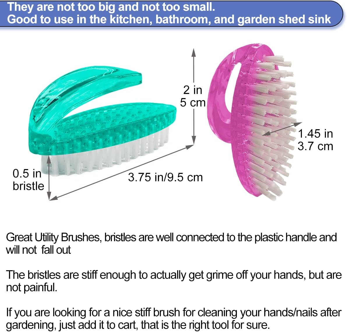 Handle Grip Nail Brush for Cleaning Fingernails Hands & Under Nails, Stiff Bristle Mechanic Scrub