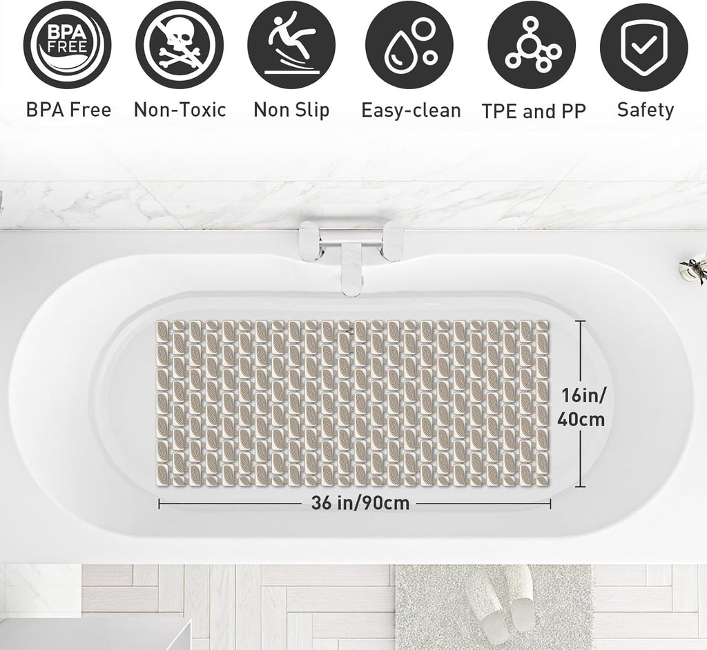 Shower Mat Non Slip Bathtub Mat - 36" x 16" Eco-Friendly Soft Bath Mat for Tub Non Slip Shower Mats