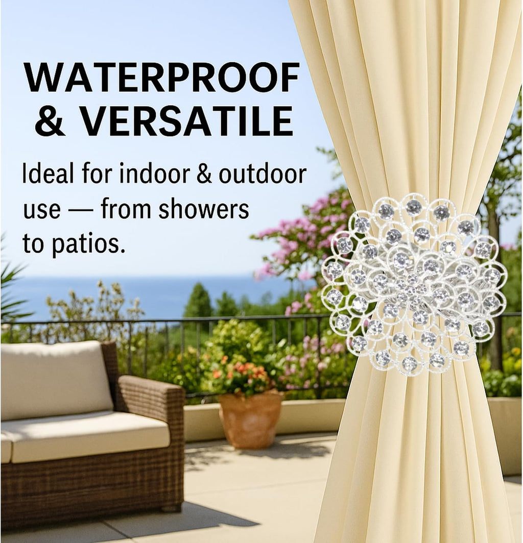 2 Pack Crystal Flower Curtain Tiebacks – Decorative Spring Wire Buckle Clips with Sparkling