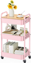 3 Tier Rolling Cart with Table top, Metal Rolling Utility Cart, Sturdy Storage Organizer Cart with