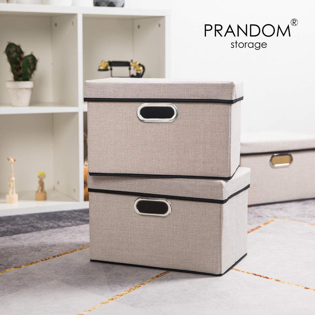 PRANDOM Foldable Storage Bin with Lid [5-Pack] Linen Fabric Decorative Storage Box Organizer