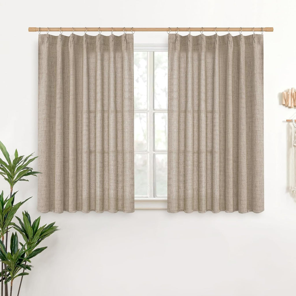 YoungsTex Oatmeal Linen Curtains 36 Inch Length for Short Kitchen Window, Textured Small Drapes
