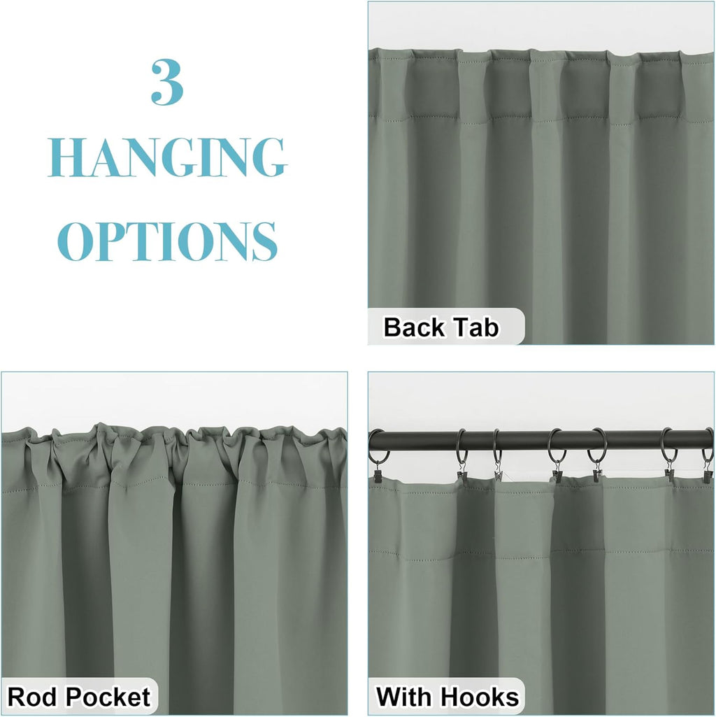 RYB HOME Sage Green Blackout Curtains for Bathroom, Thermal Insulated Light Block Window Curtains