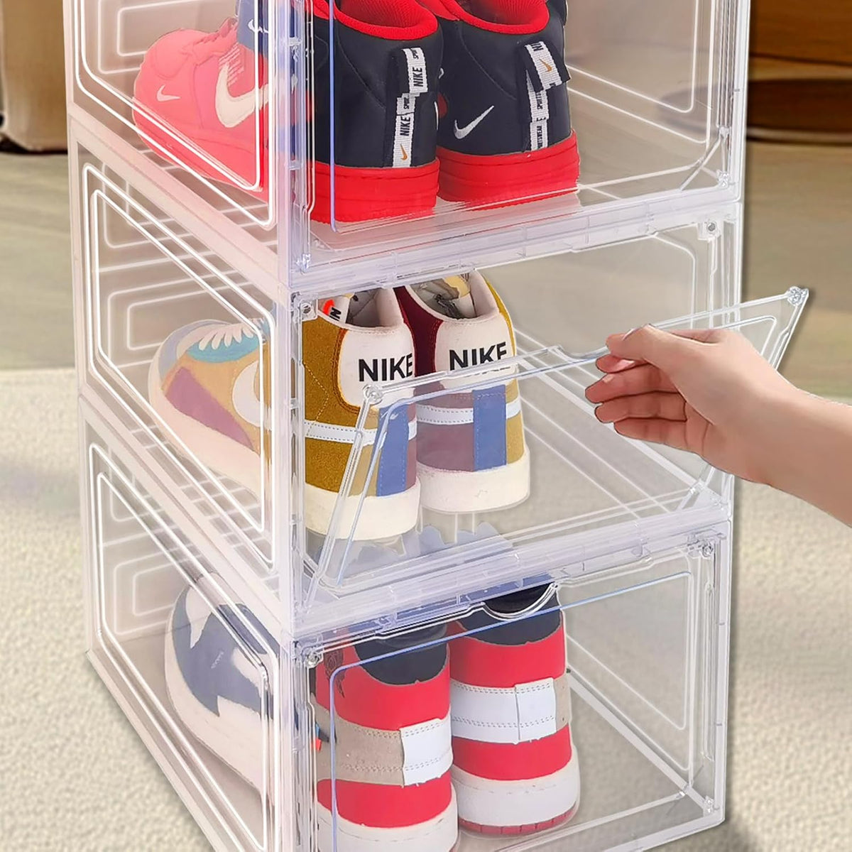 10 Pack Shoe Storage Box Clear Hard Plastic Shoe Organizer Stackable Hats Sneaker Display Case with