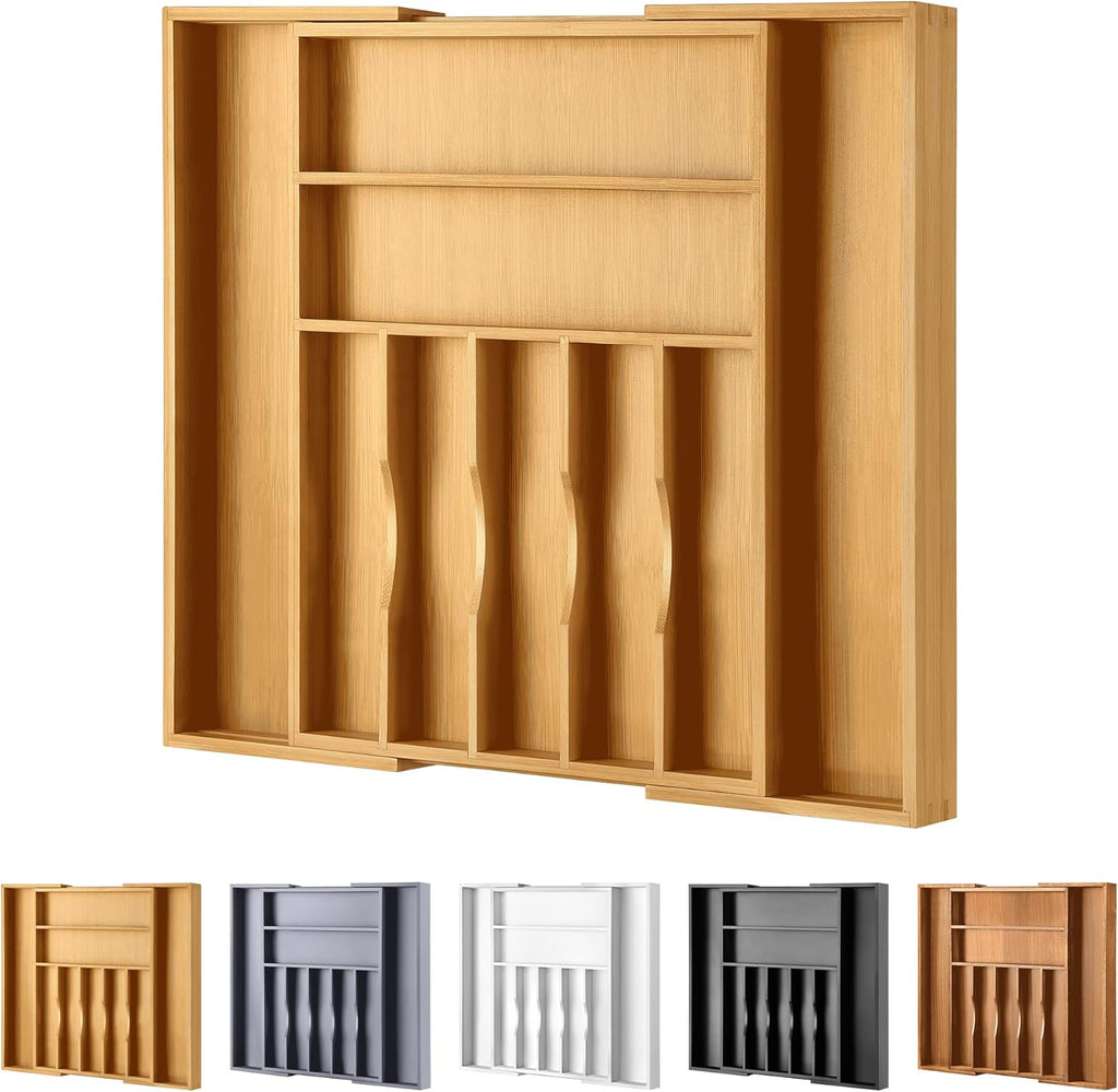 Large Premium Bamboo Silverware Organizer - Expandable Drawer Organizer & Utensil Organizer