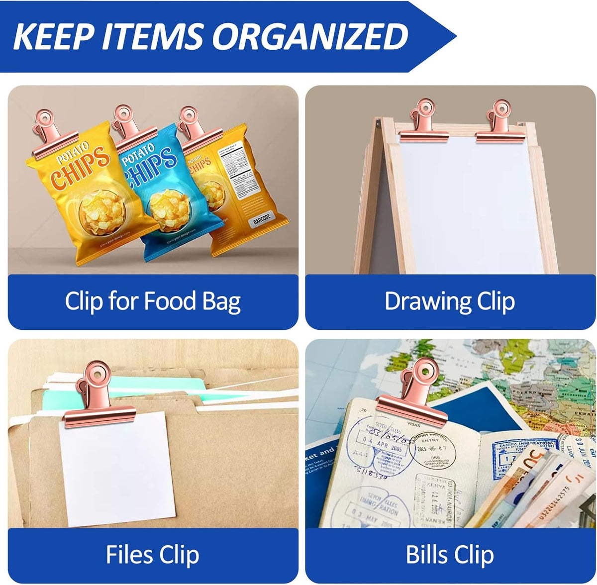 10 Pack Large Metal Hinge Clips 2.5 Inches Bull Hinge Paper Clips Bulldog Clips for Crafts, Photo