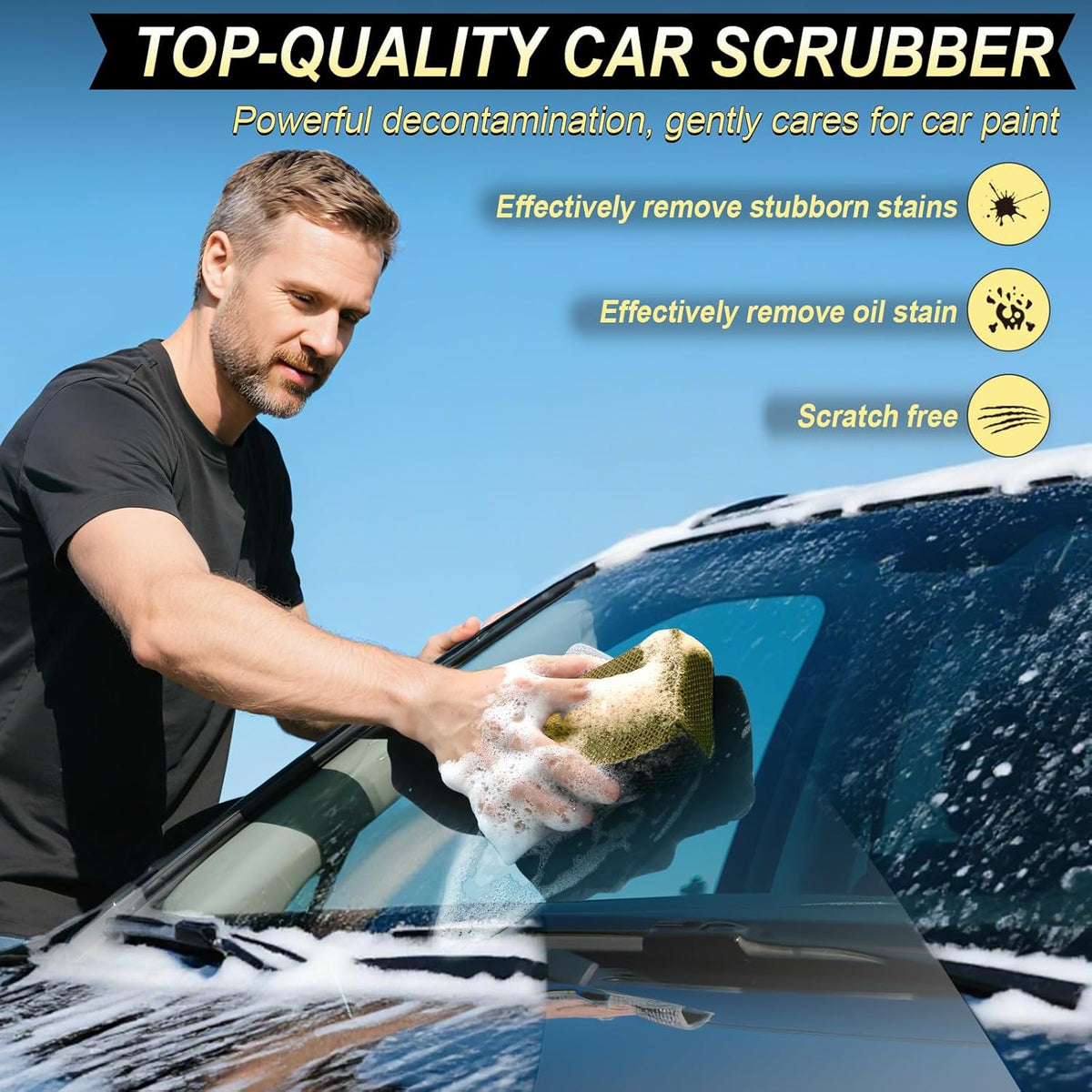 Car Wash Sponge,Dual Sided Car Clay Scrubber for Fast and Effective Removal of Paint,Light