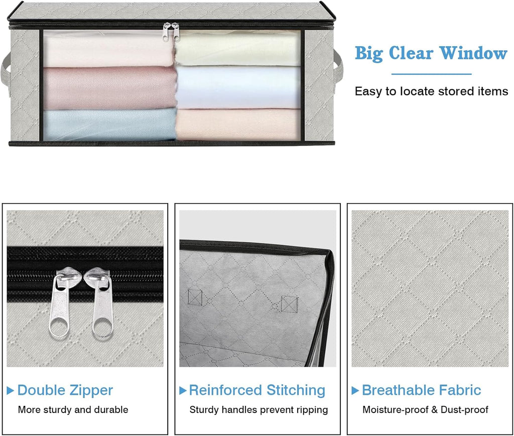 HomeHacks Storage 4-Pack Clothes Organizer Storage Bags Foldable Storage Box with Large Clear