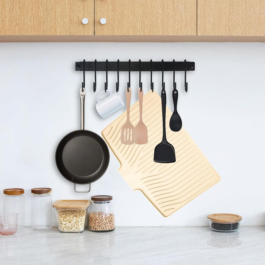 Silicone Dish Drying Mat for Kitchen Counter, Dish Drainer Mat, Non-Slip Drying Pad with Built-in