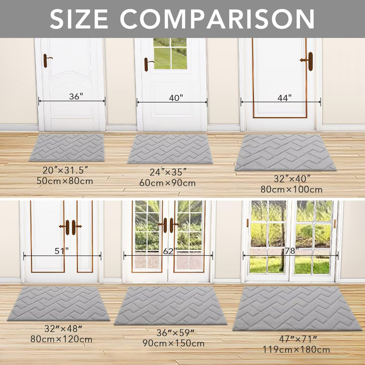 hicorfe Indoor Doormat,Front Back Door Mat TPR Backing Non Slip Mats 20"x31.5" Absorbent Resist
