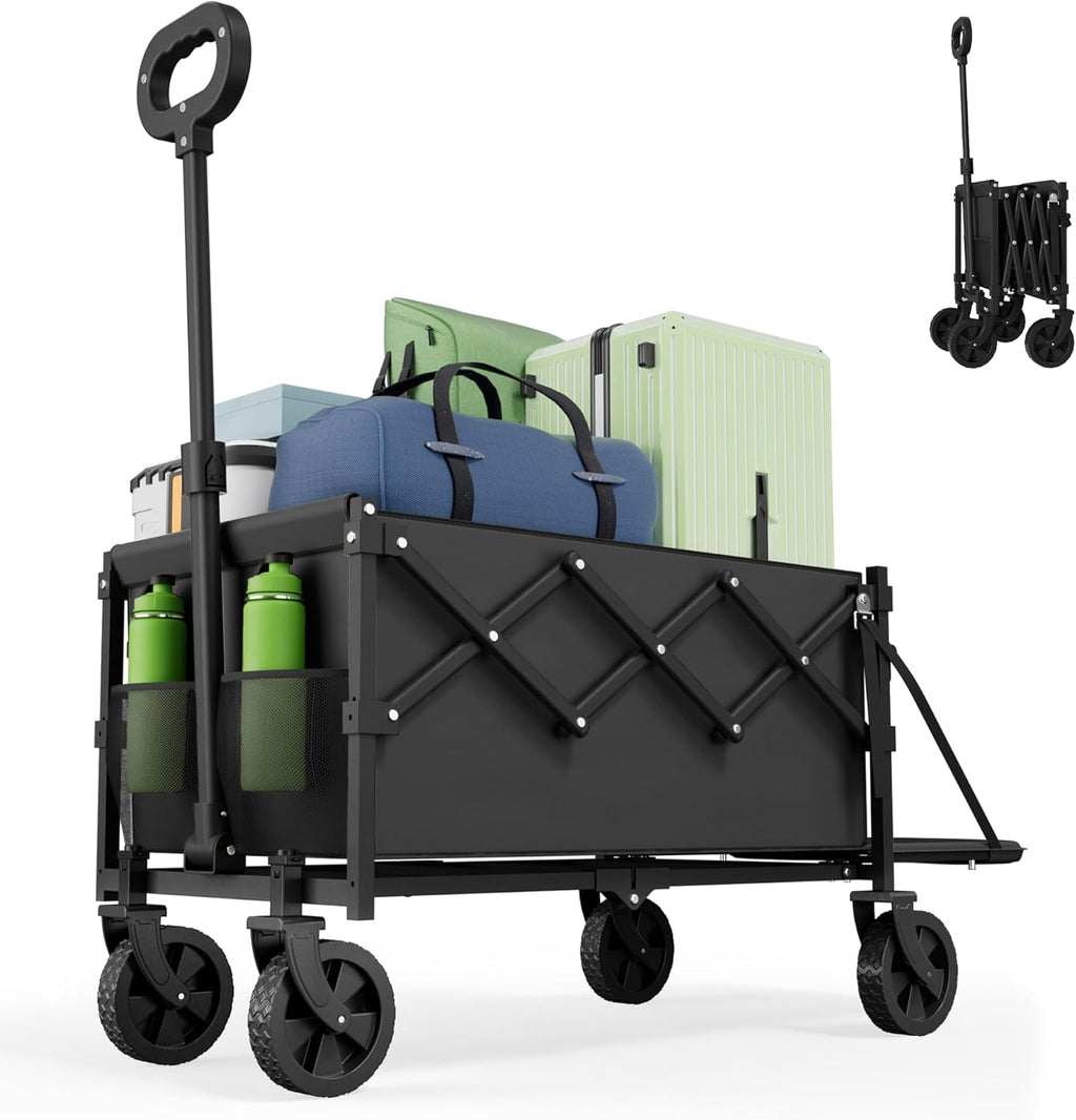 Collapsible Folding Wagon with Tailgate, Wagons Carts Foldable with 350lbs Capacity, Lightweight