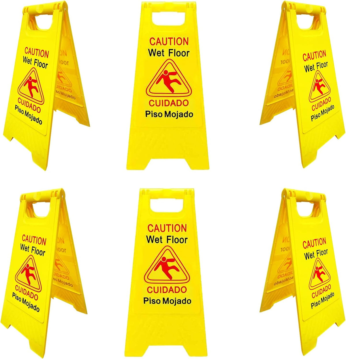 Displayforever 6 Packs Caution Wet Floor Signs for Restaurant, Restroom, Office | 2-Sided Safety
