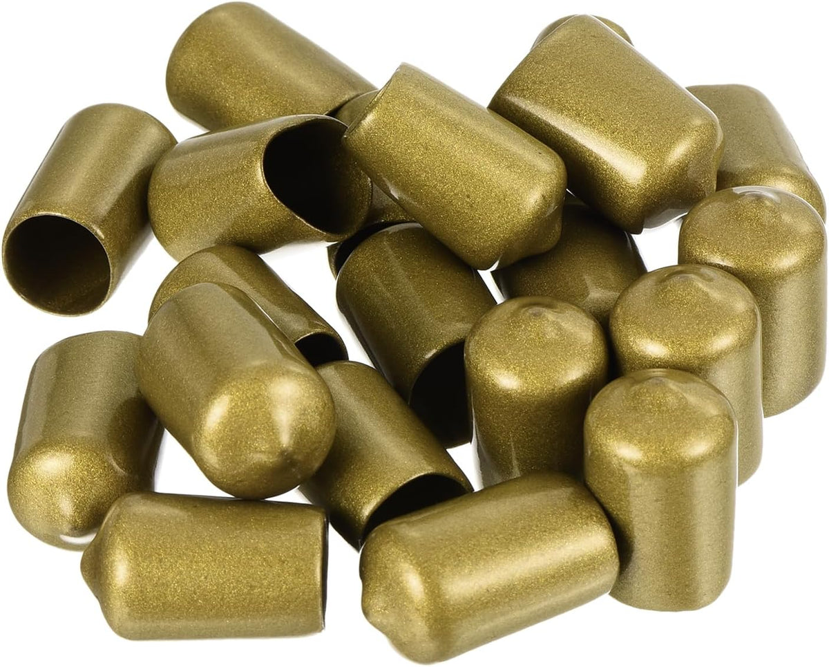 uxcell 20pcs Rubber End Caps 9/16"(14mm) ID Vinyl Round Tube Bolt Cap Cover Thread Protectors Gold