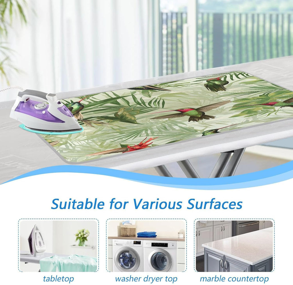 Green Anna Hummingbird and Palm Leaves Ironing Mat Thickened Ironing Blanket Travel Portable