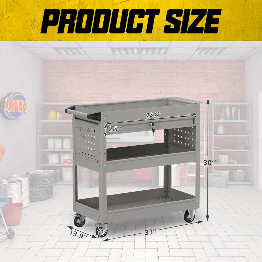 3 Tier Rolling Tool Cart with Drawers, 450 LBS Capacity Tool Cart on Wheels, Heavy Duty Rolling