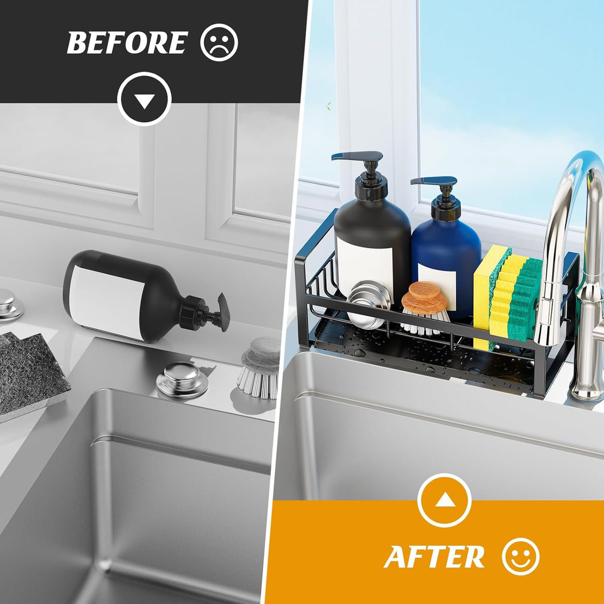 Sponge Holder for Kitchen Sink,Stainless Steel Kitchen Sink Organizer with Auto Draining