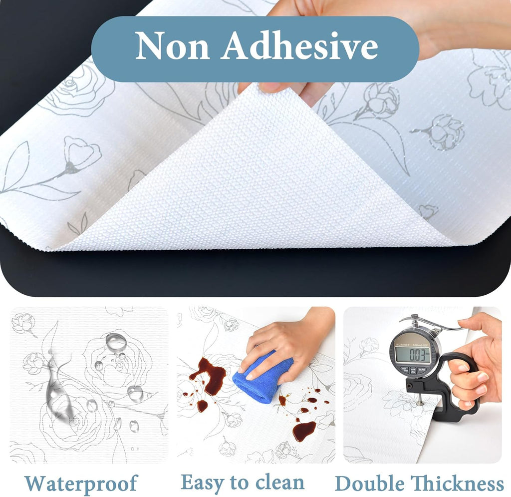 Shelf Liners for Kitchen Cabinets 23.6in x 30FT Non Adhesive Drawer Liner Sliver Floral Thickened