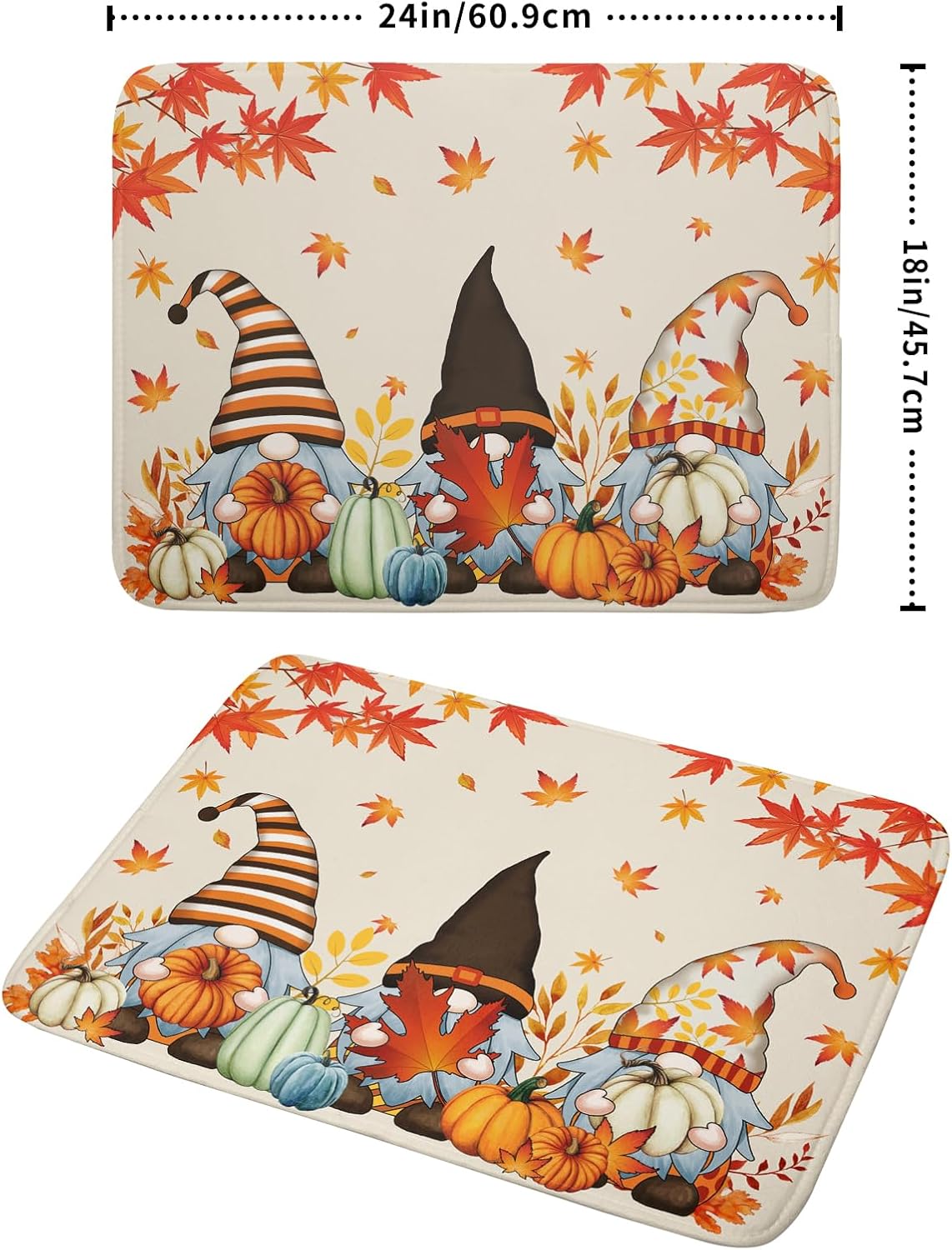 Fall Gnome Dish Drying Mat for Kitchen Counter Autumn Pumpkin Maple Leaves Dishes Pad Absorbent
