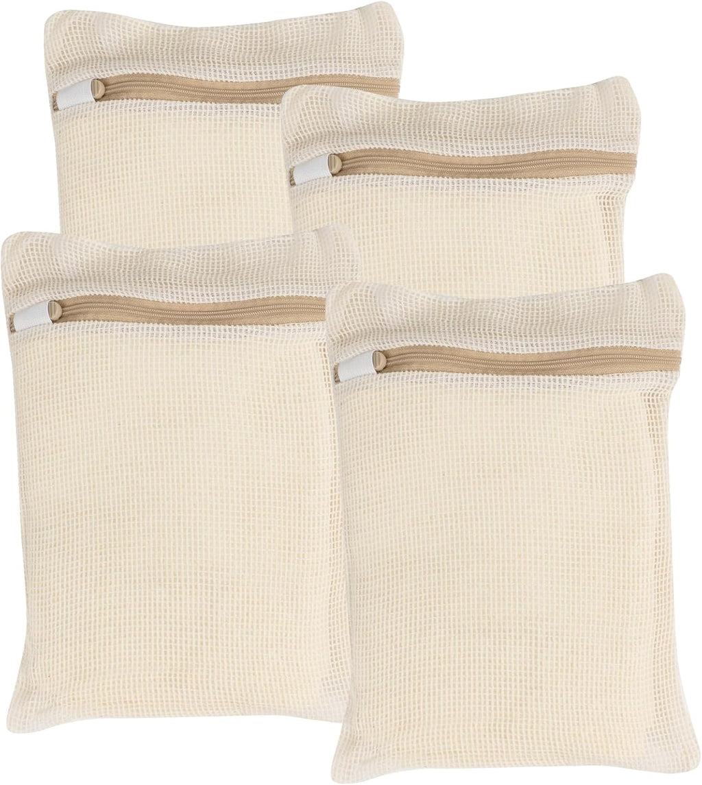 4 Piece Small, Durable Organic Cotton Mesh Laundry Bag with Strong Zipper and Breathable Mesh