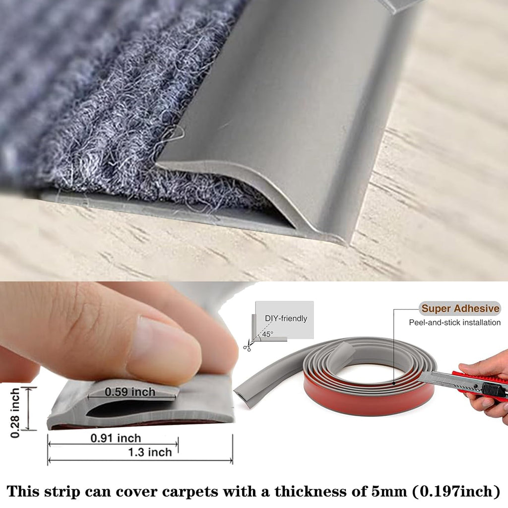 Self Adhesive Carpet Transition Strip with Edge Trim, Designed for Seamless Transitions from Carpet