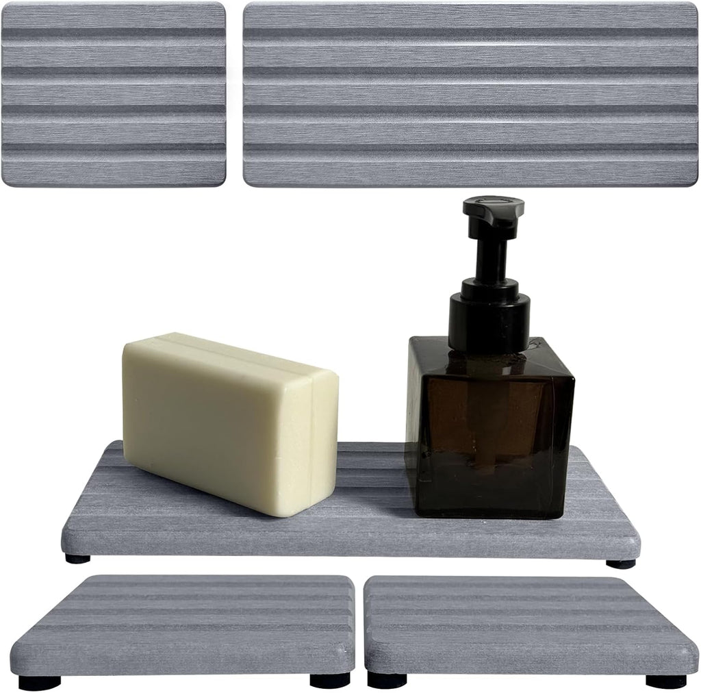 Set of 3 Diatomite Hand Soap Holder, Water Absorbing Stone Tray for Kitchen Countertop, Fast-Drying