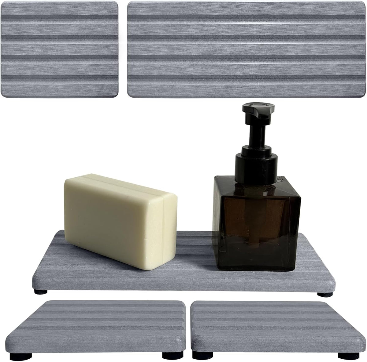 Set of 3 Diatomite Hand Soap Holder, Water Absorbing Stone Tray for Kitchen Countertop, Fast-Drying