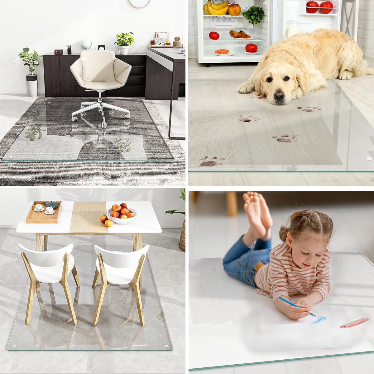 [Tempered Glass] 46" x 55" Glass Chair Mat, Heavy Duty Hard Floor Mat with Round Corner and