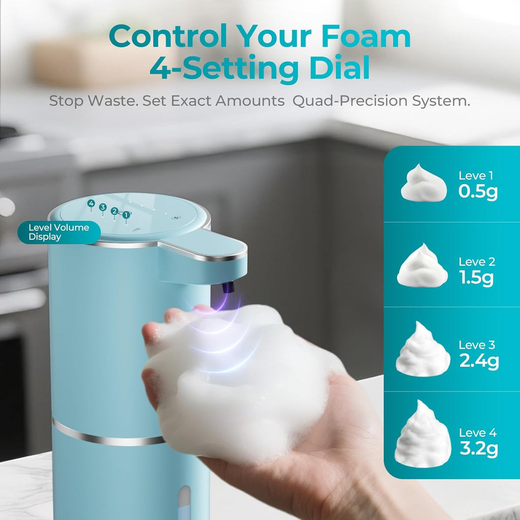 Seafoam Automatic Foaming Soap Dispenser - Touchless Hand Sensor, 4 Foam Settings, USB-C 1200mAh