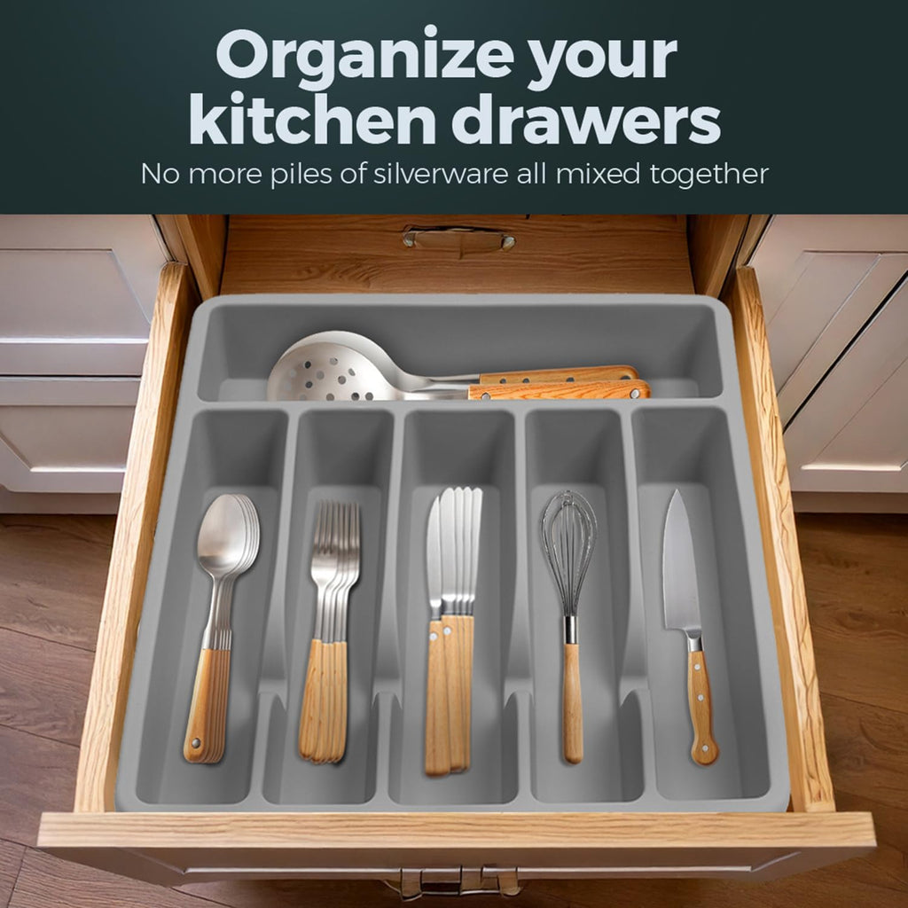 Silicone Silverware Drawer Organizer – Non-Slip Utensil Holder for Kitchen Drawers | Cutlery Tray