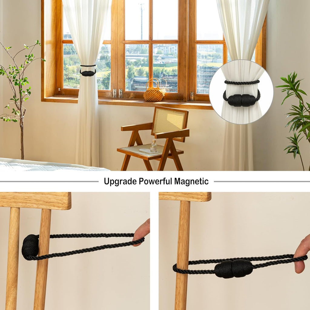 Magnetic Curtain Tiebacks Rope Curtain Tie Backs for Curtains 8 Pack Curtain Holders for Drapes