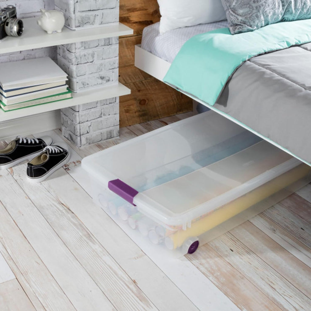 Sterilite 4-Pack 60 Quart ClearView Latch Box, Wheeled Underbed Organizer Bins with Latching Lids