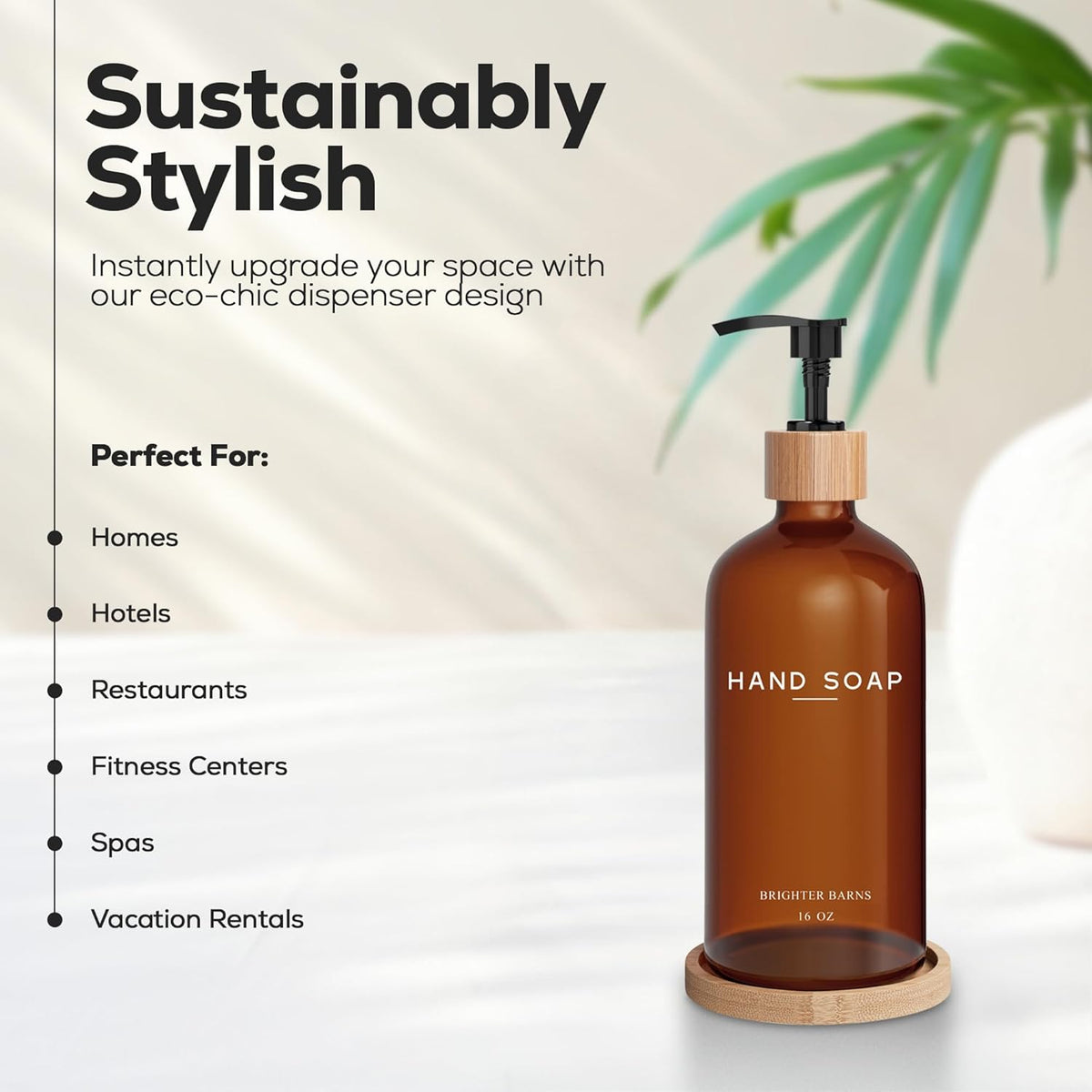 Amber Glass Hand Soap Dispenser Bathroom Set by Brighter Barns - Hand Soap Dispenser for Kitchen