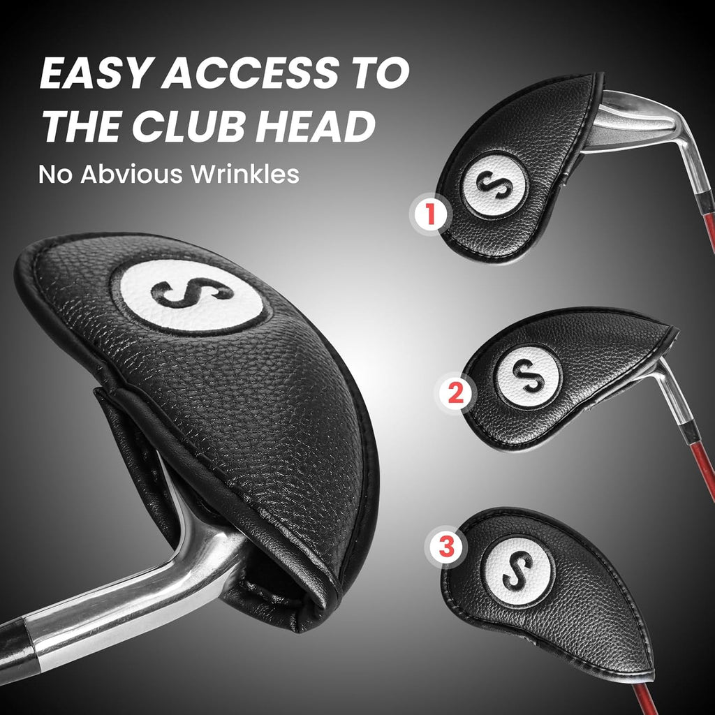 FINGER TEN Golf Club Covers for Irons Magnetic Value 11 Pack, Synthetic Leather Deluxe Head Cover