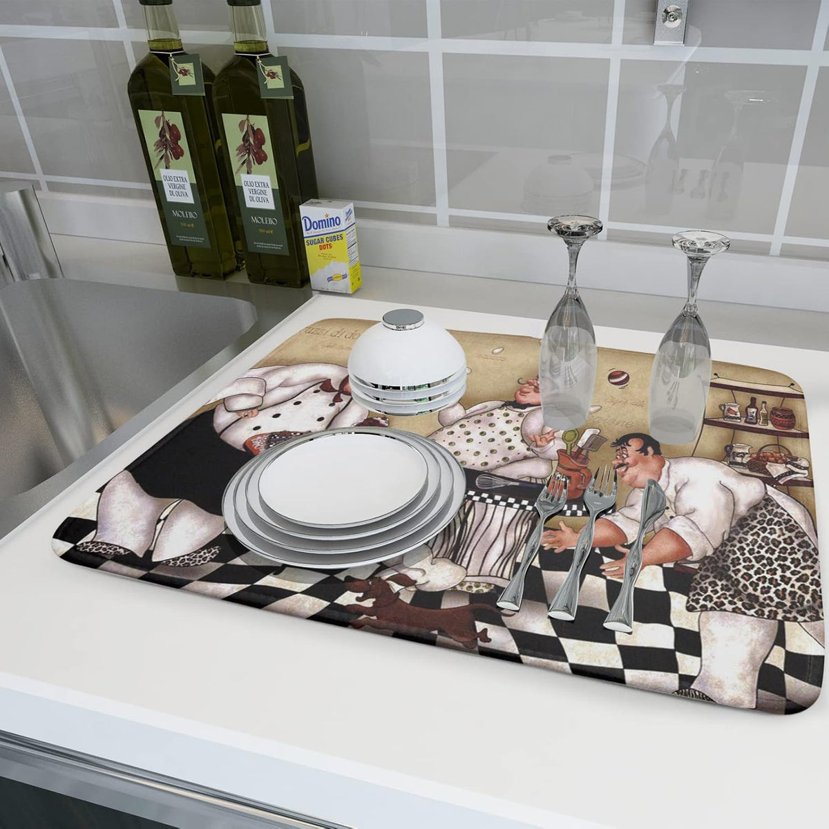 Fat Chef Dish Drying Mat For Kitchen Counter 18x24 Inch Microfiber Absorbent Drying Pad Chef