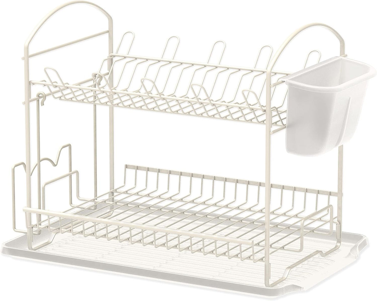 SIMPLE HOUSEWARE 2-Tier Dish Rack with Drainboard, White